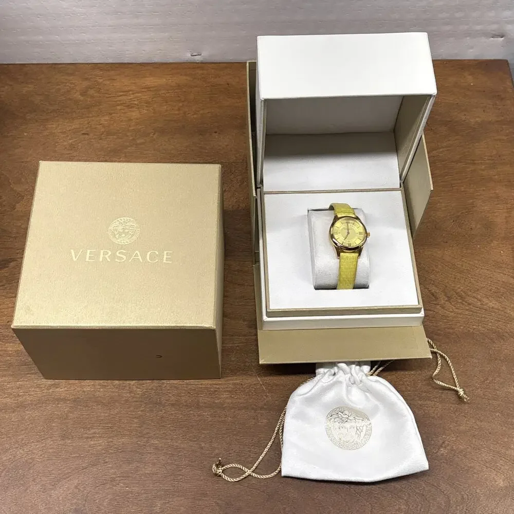 Versace Women's VFF050013 Dafne Rose Gold Ion Plated Steel Yellow Leather Watch